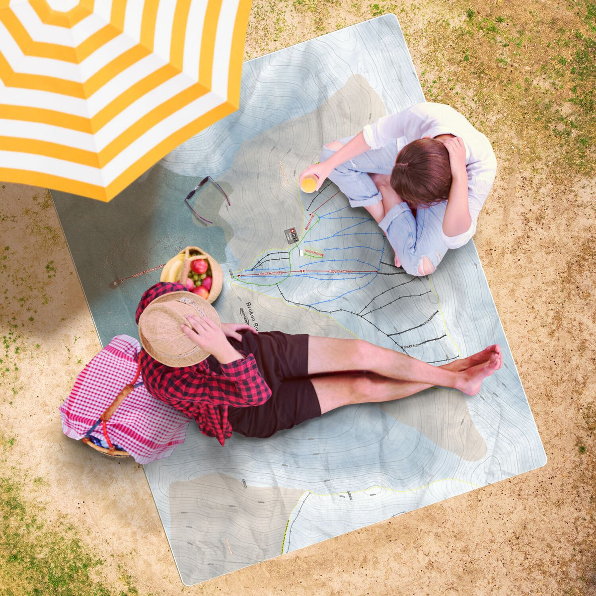 Broken River, New Zealand Ski Resort Map Printed Beach Towel