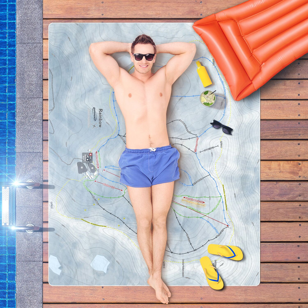 Rainbow, New Zealand Ski Resort Map Printed Beach Towel