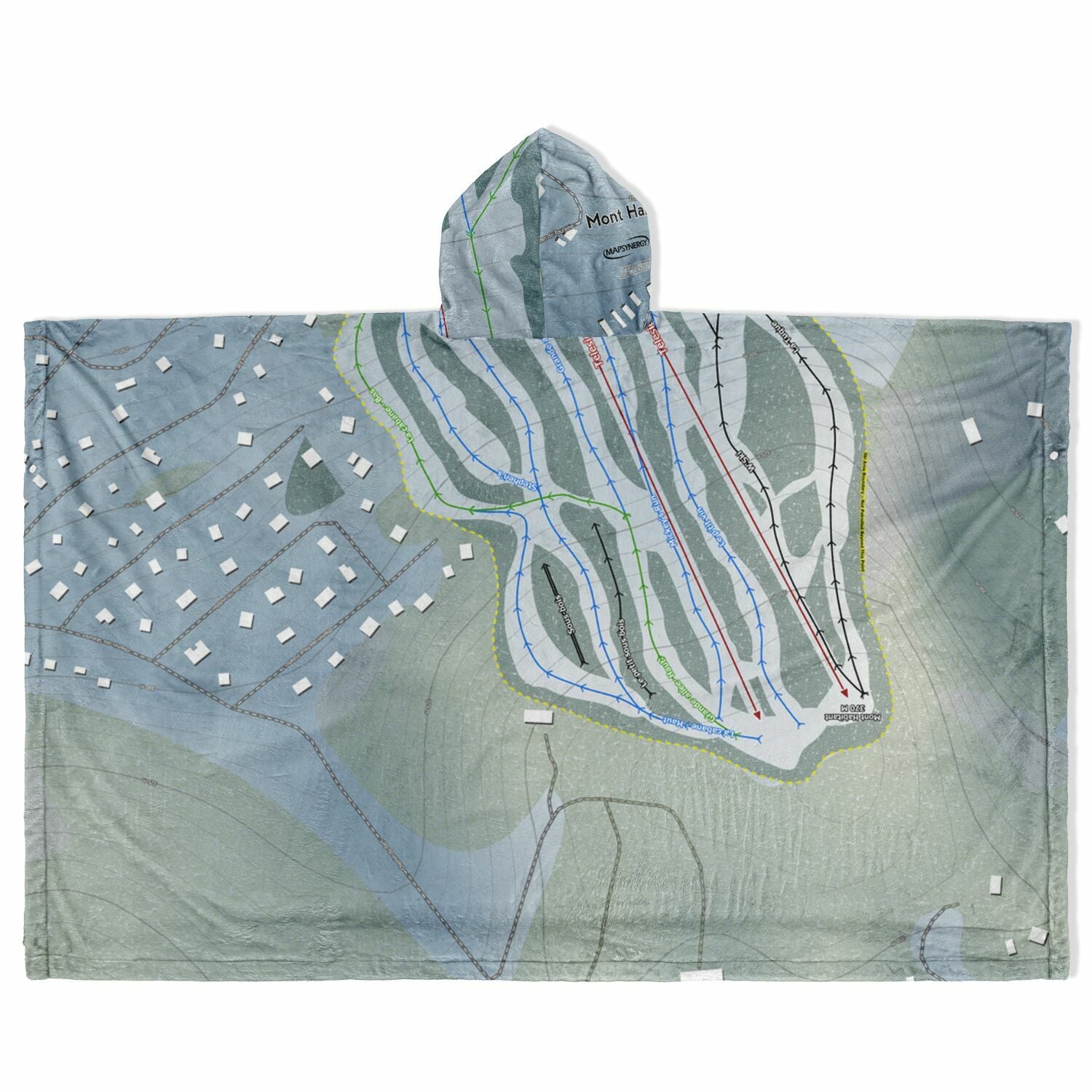 Mont Habitant, Quebec Ski Resort Map Flannel Blanket Poncho