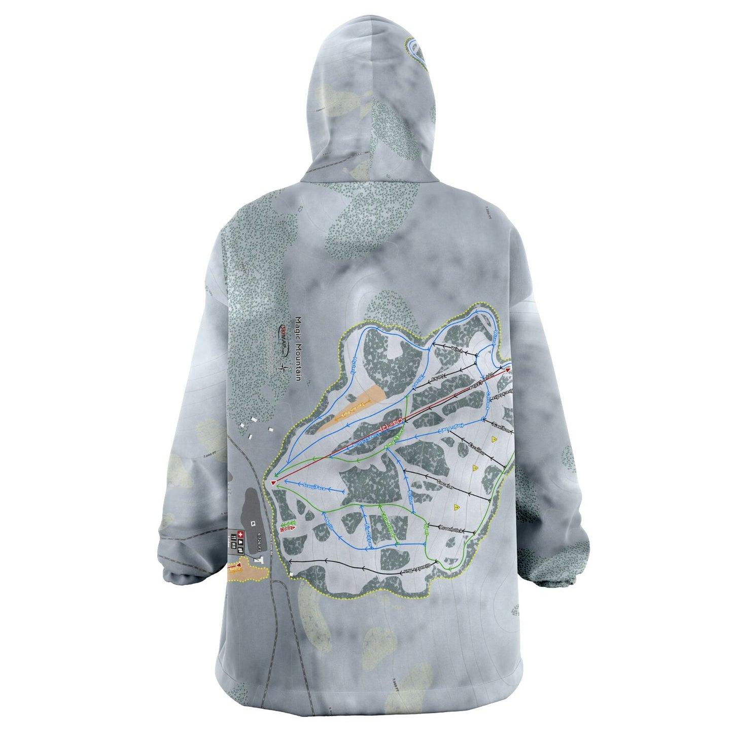 Magic Mountain, Idaho Ski Trail Map Snug Hoodie - Powderaddicts