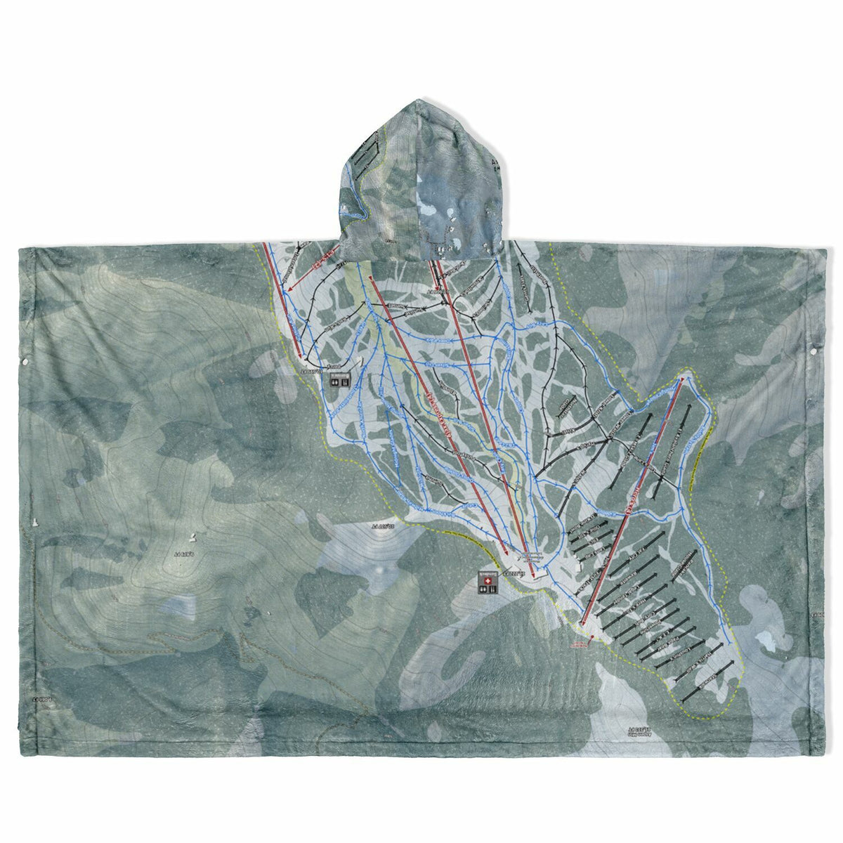 Aspen Mountain, Colorado Ski Resort Map Flannel Blanket Poncho