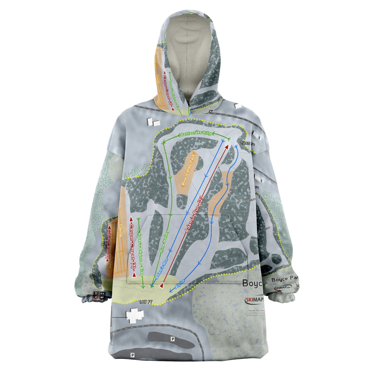 Boyce Park, Pennsylvania Ski Trail Map Snug Hoodie - Powderaddicts