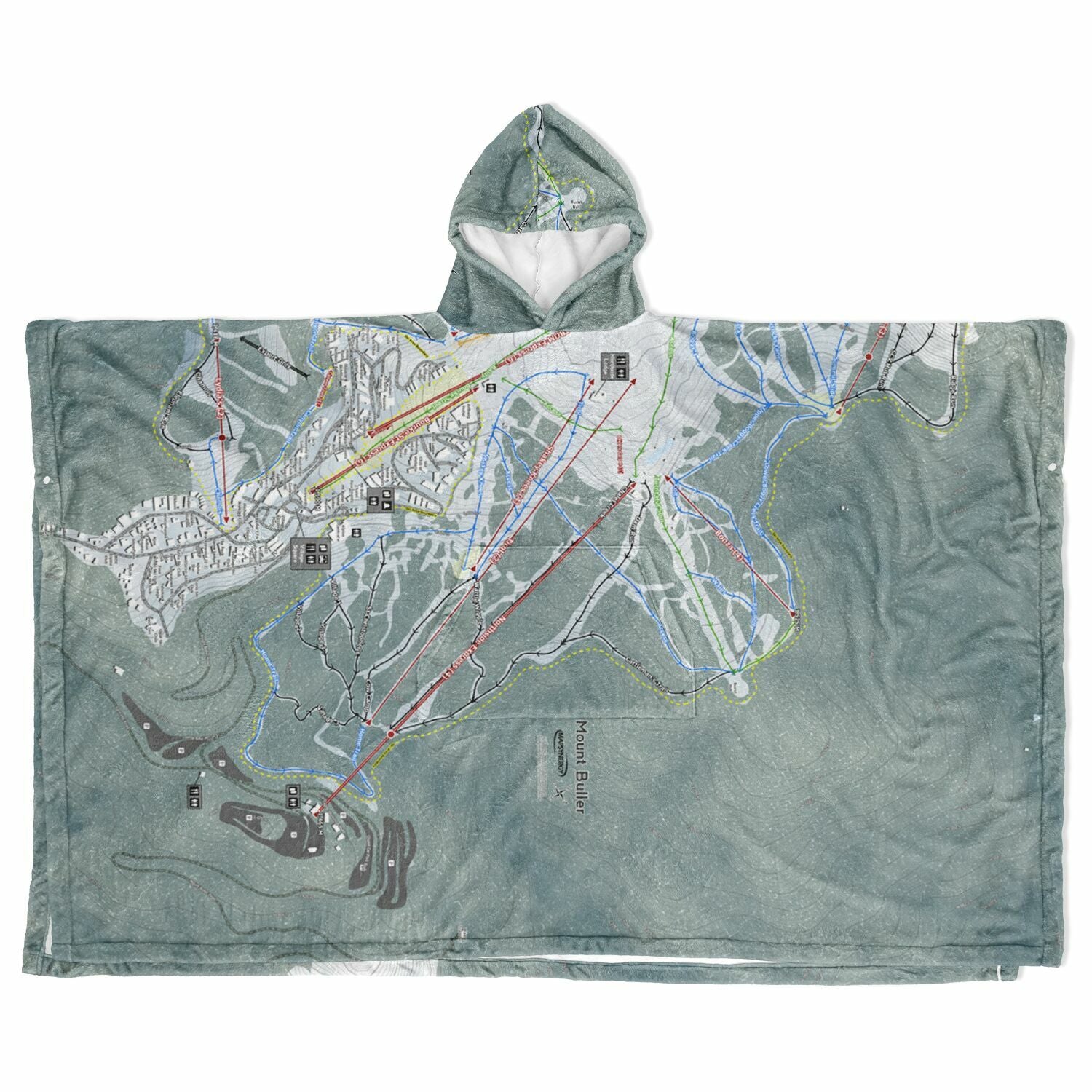 Mount Buller, Australia Ski Resort Map Flannel Blanket Poncho - Powderaddicts