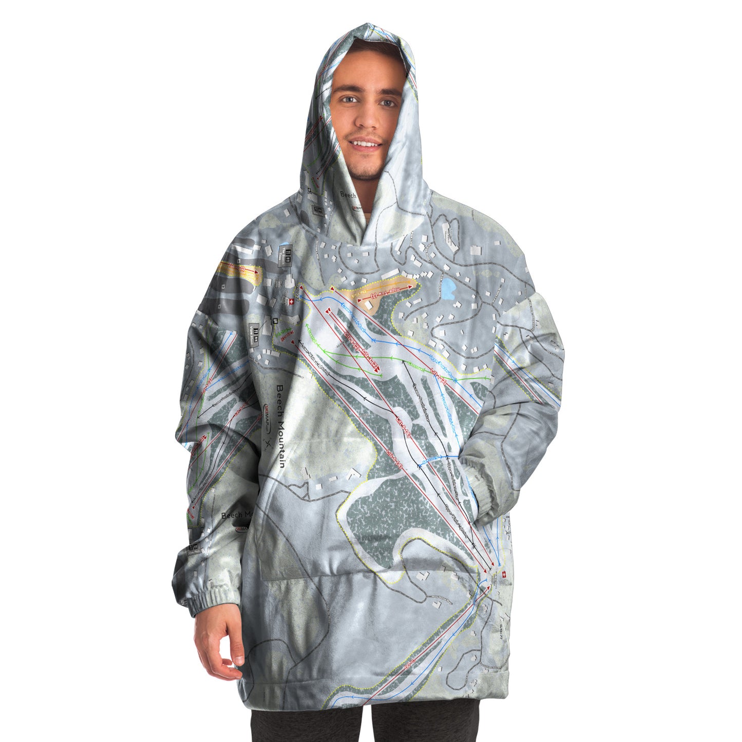 Beech Mountain, North Carolina Ski Trail Map Snug Hoodie - Powderaddicts