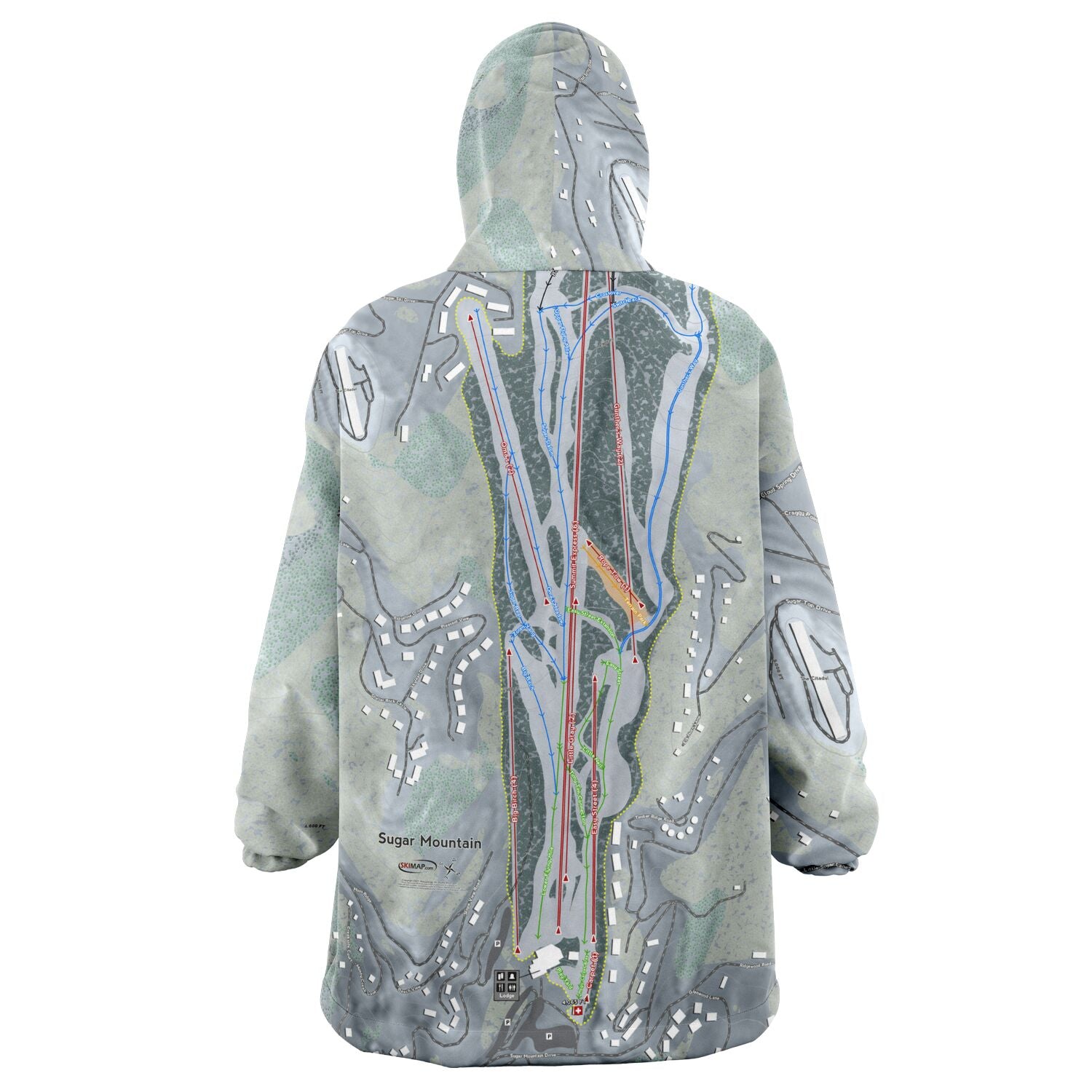 Sugar Mountain, North Carolina Ski Trail Map - Snug Hoodie - Powderaddicts