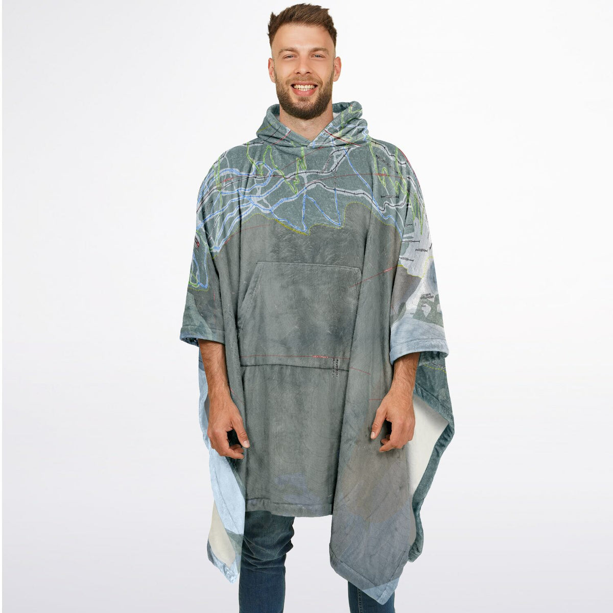 Revelstoke, British Columbia Ski Resort Map Flannel Blanket Poncho
