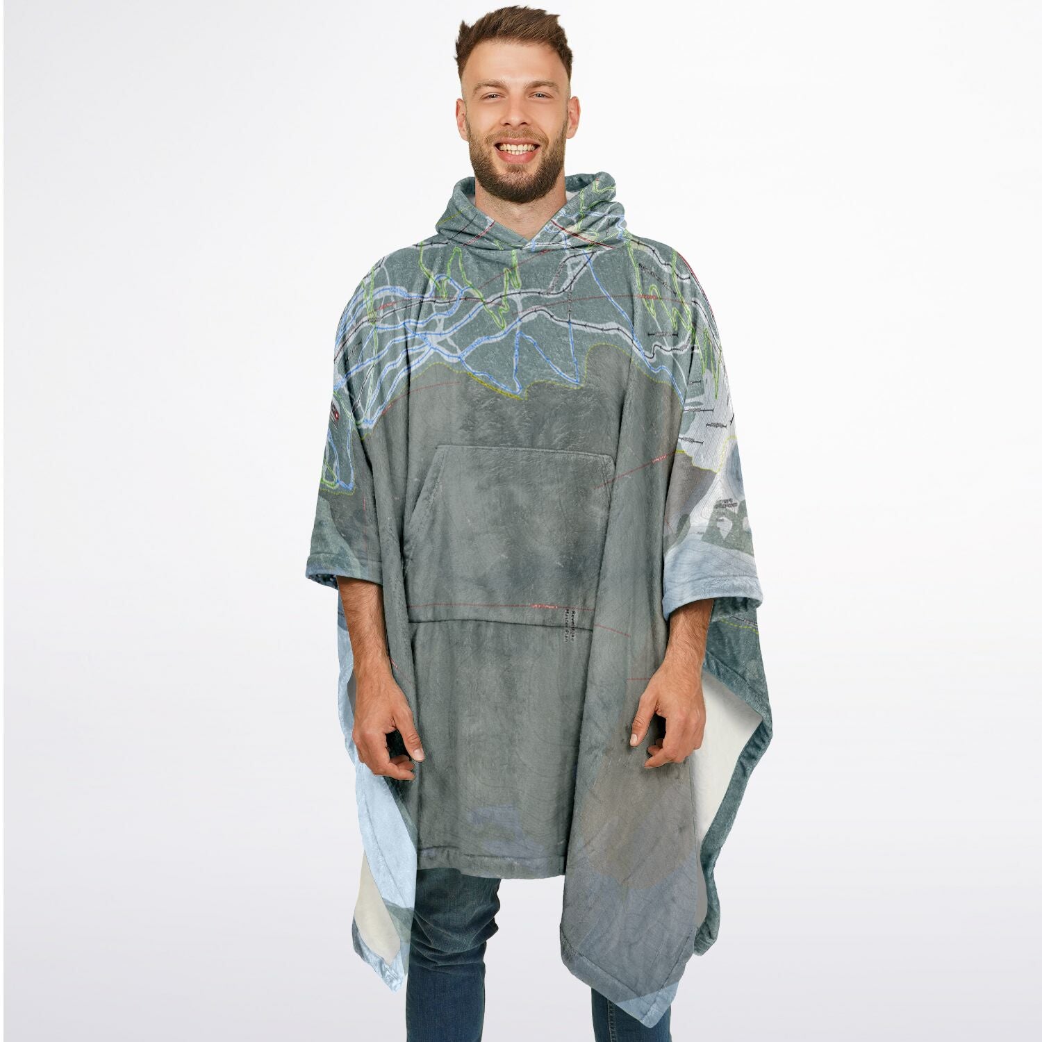 Revelstoke, British Columbia Ski Resort Map Flannel Blanket Poncho