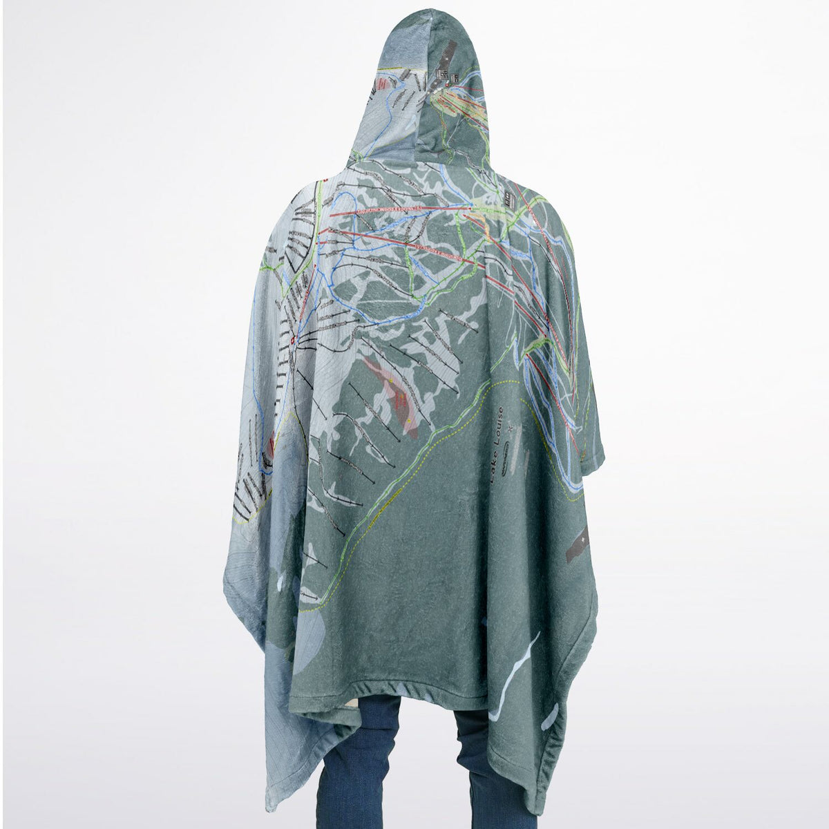 Lake Loiuse, Alberta Ski Resort Map Flannel Blanket Poncho