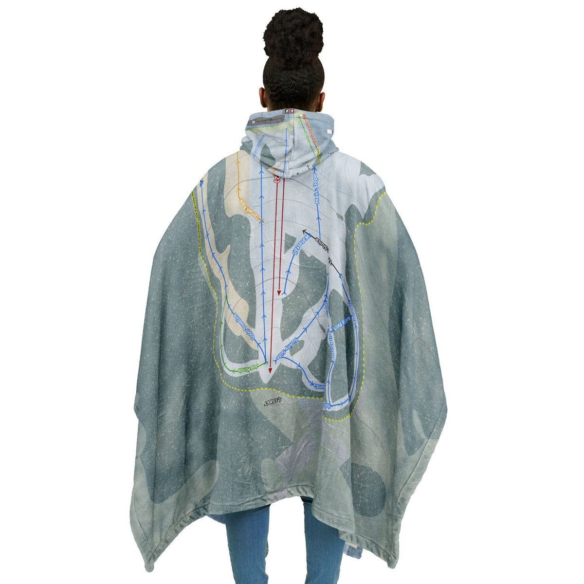 Northeast Slopes, Vermont Ski Resort Map Flannel Blanket Poncho