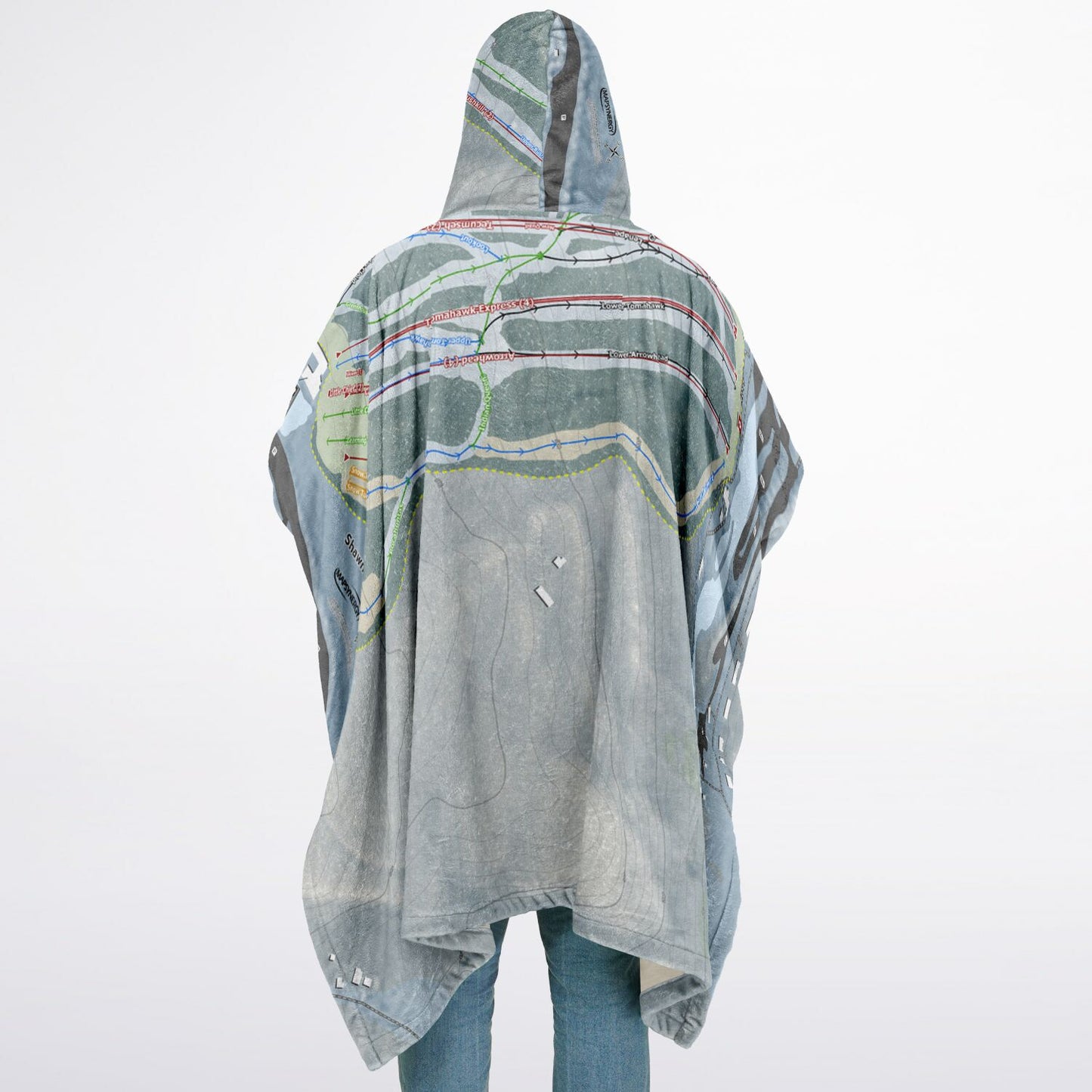 Shawnee Mountain, Pennsylvania Ski Resort Map Flannel Blanket Poncho