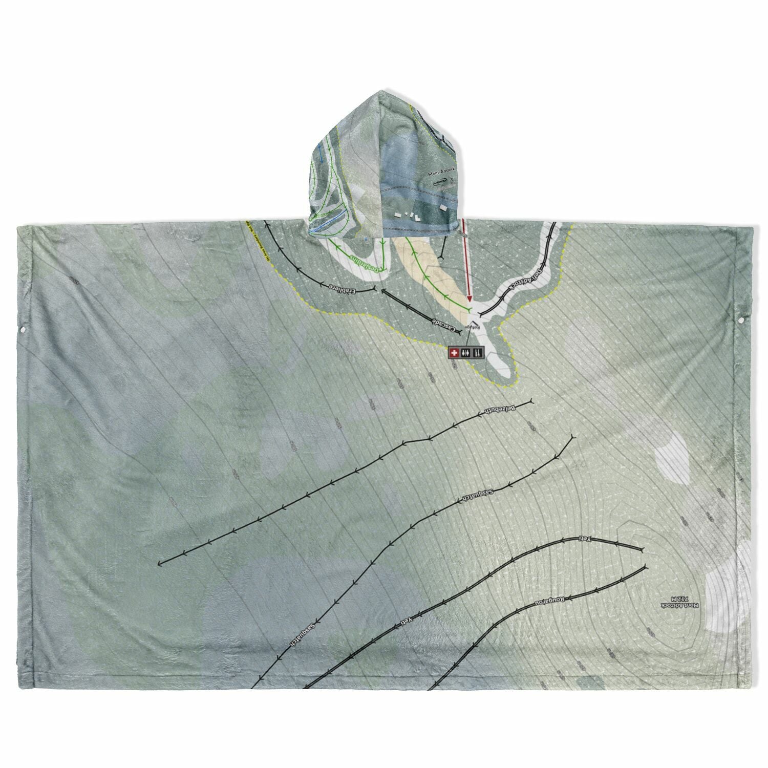 Mont Adstock, Quebec Ski Resort Map Flannel Blanket Poncho