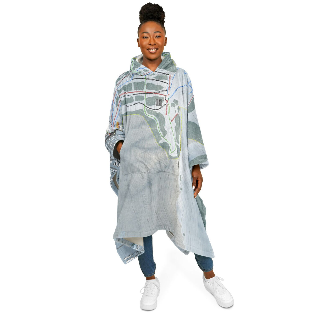 Snow King, Wyoming Ski Resort Map Flannel Blanket Poncho