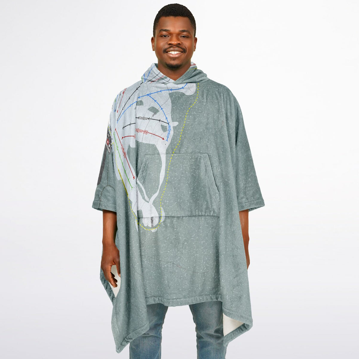 Badger Pass, California Ski Resort Map Flannel Blanket Poncho