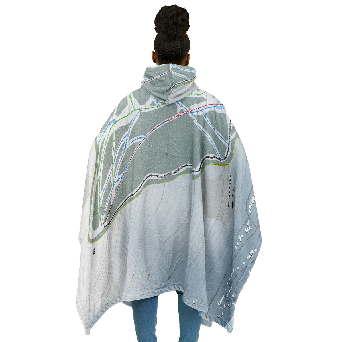 Misery Mountain, Alberta Ski Resort Map Flannel Blanket Poncho