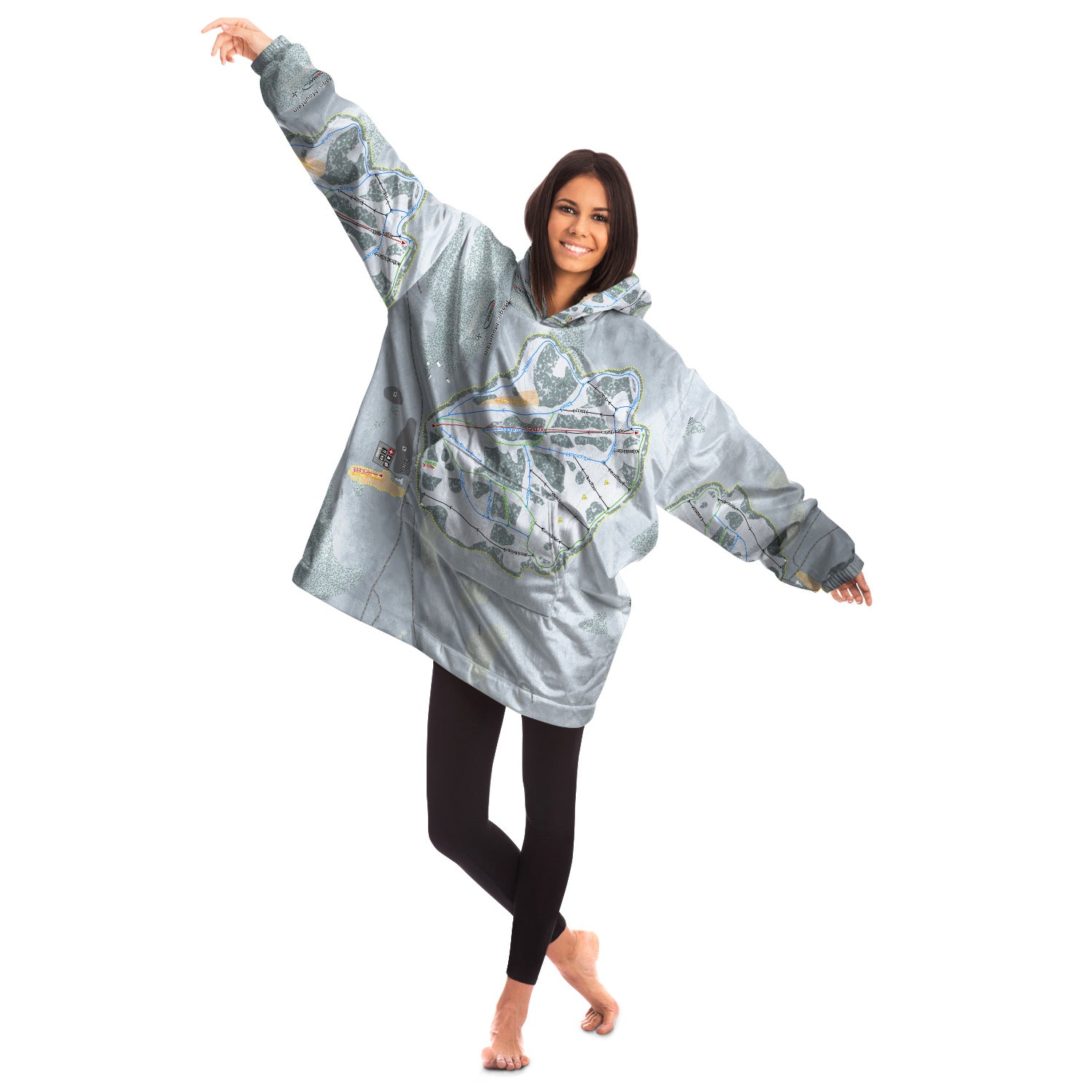 Magic Mountain, Idaho Ski Trail Map Snug Hoodie - Powderaddicts
