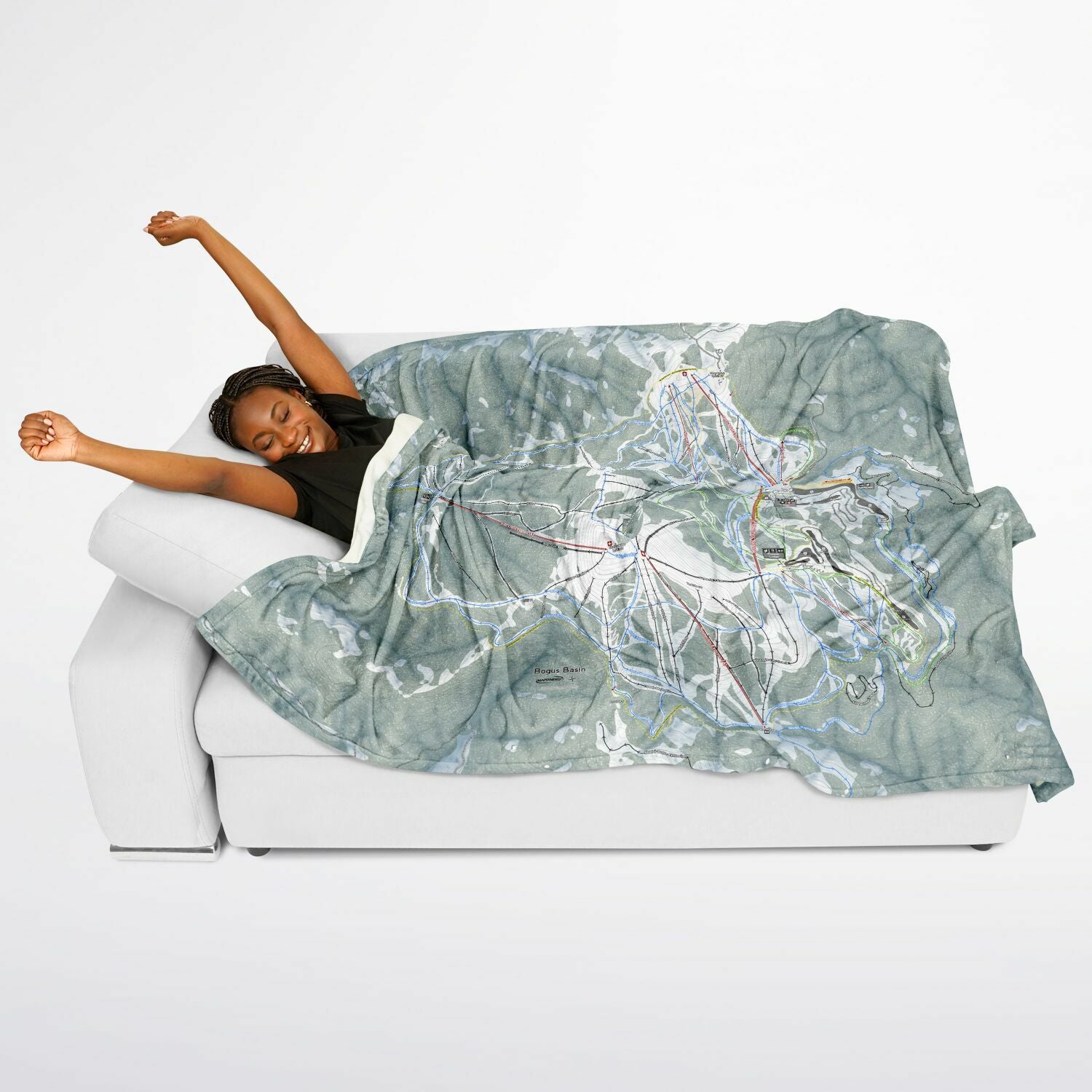 Bogus Basin, Idaho Ski Resort Map Flannel Blanket Poncho