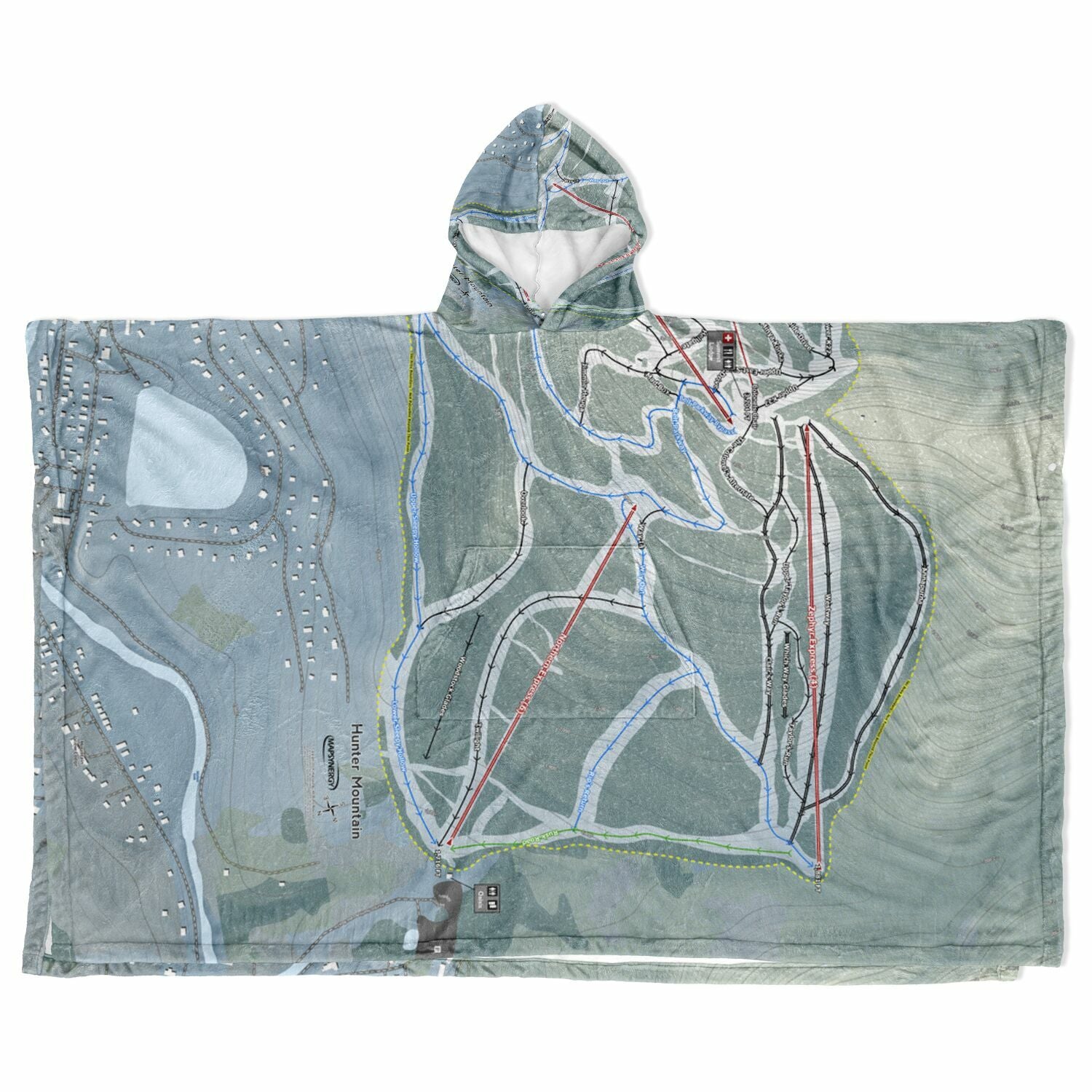 Hunter Mountain, New York Ski Resort Map Flannel Blanket Poncho