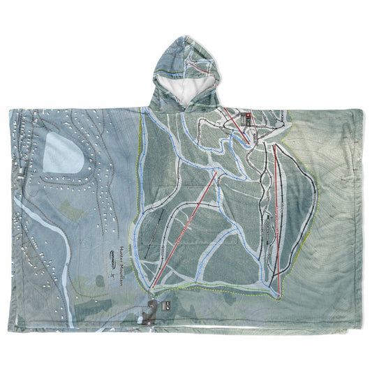 Hunter Mountain, New York Ski Resort Map Flannel Blanket Poncho