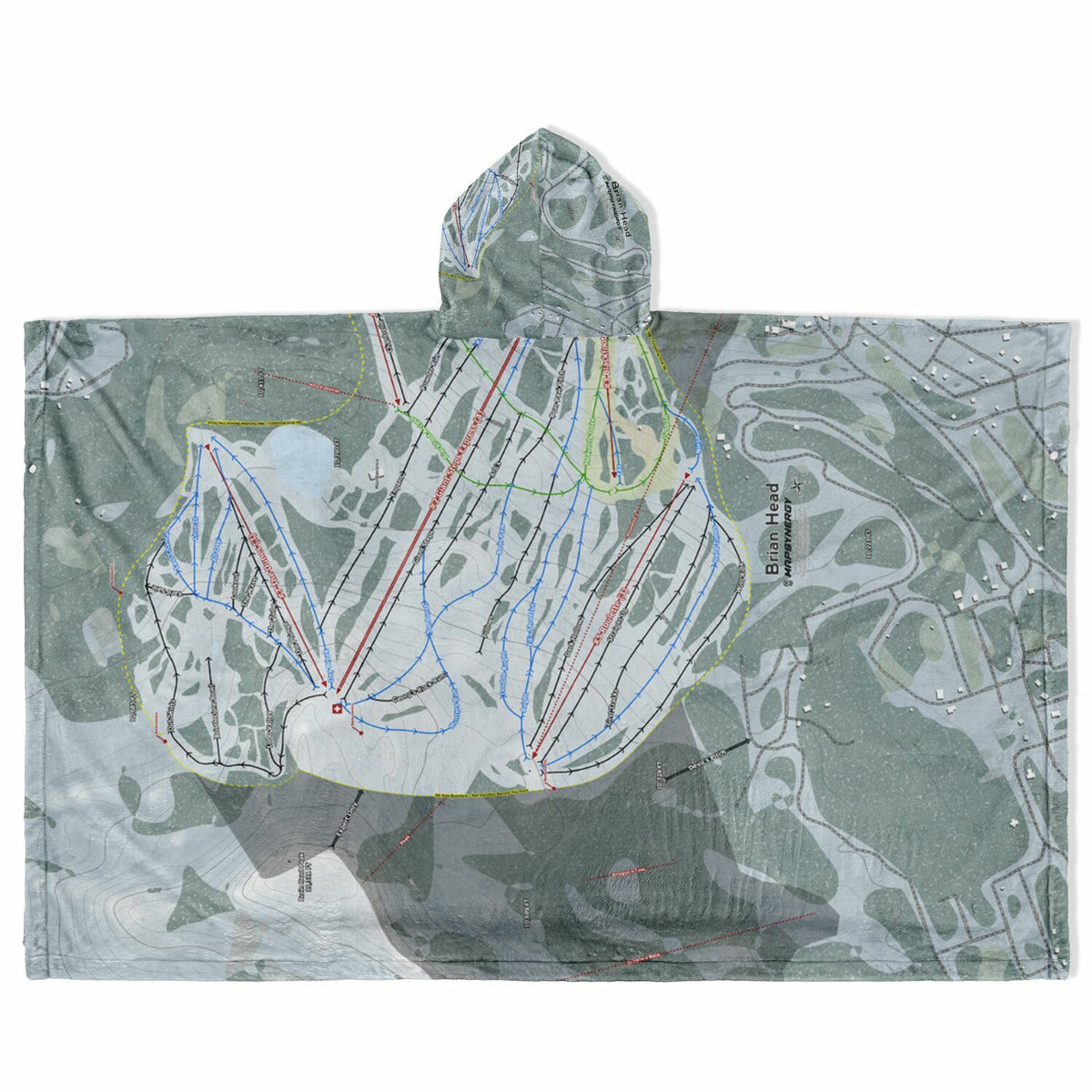 Brian Head, Utah Ski Resort Map Flannel Blanket Poncho