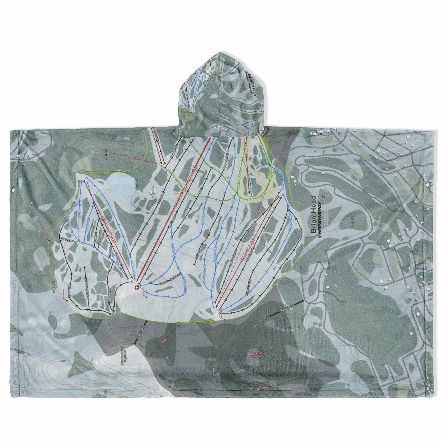 Brian Head, Utah Ski Resort Map Flannel Blanket Poncho