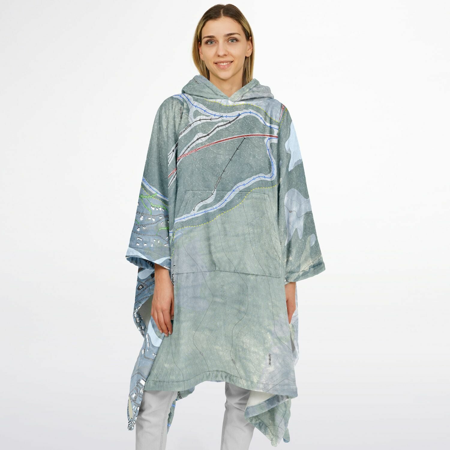 Loon Mountain, New Hampshire Ski Resort Map Flannel Blanket Poncho