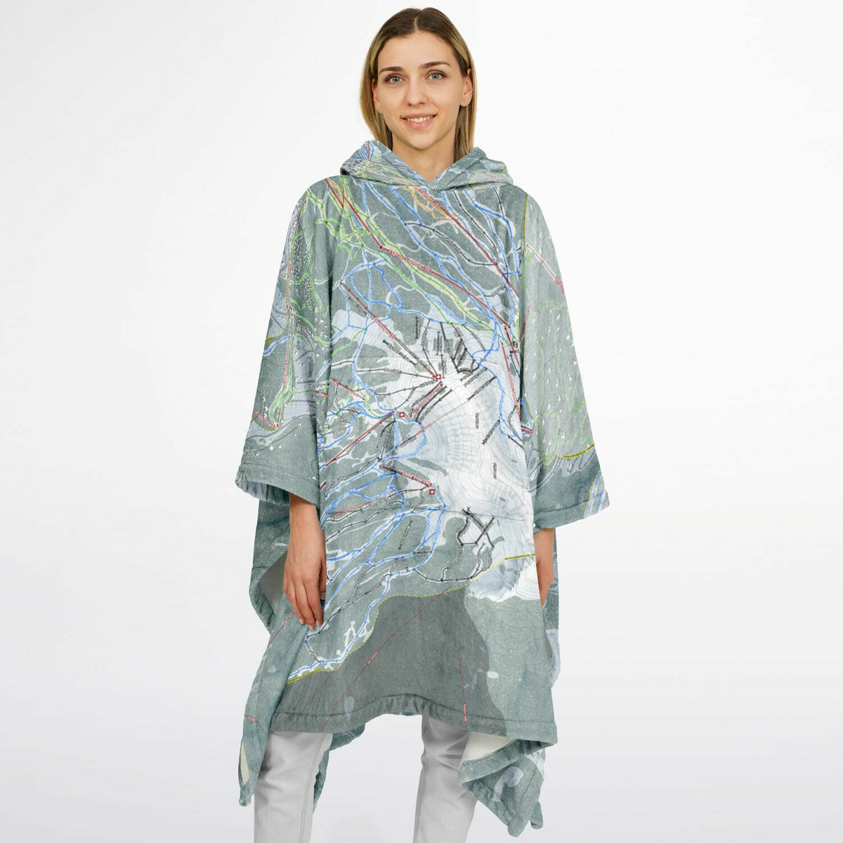 Big Sky, Montana Ski Resort Map Flannel Blanket Poncho
