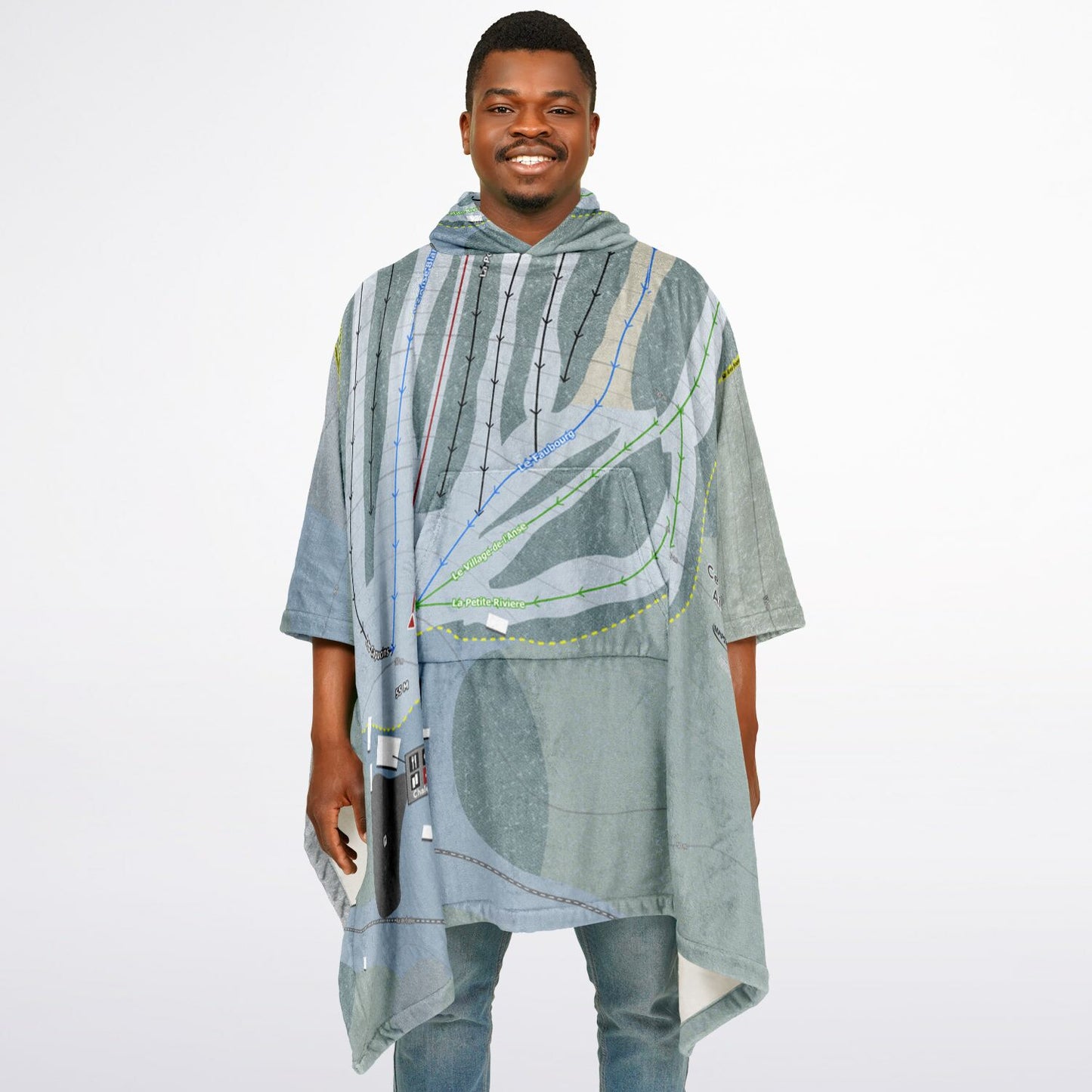 Centre De Plein Air Cap-Chat, Quebec Ski Resort Map Flannel Blanket Poncho