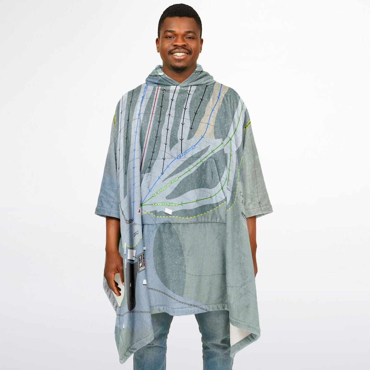 Centre De Plein Air Cap-Chat, Quebec Ski Resort Map Flannel Blanket Poncho