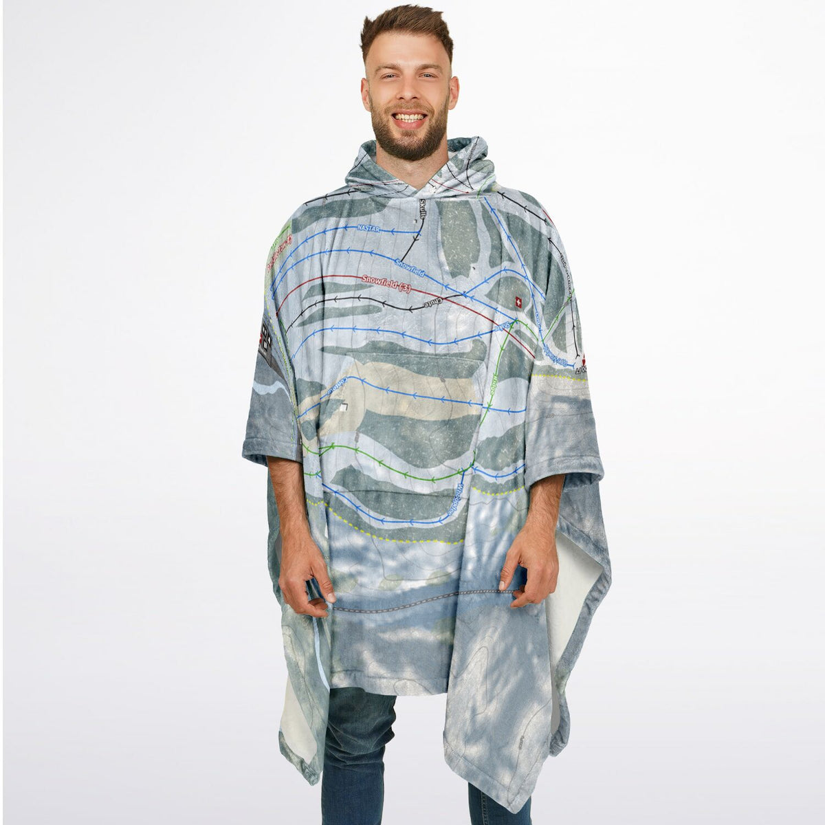 Mont Ripley, Michigan Ski Resort Map Flannel Blanket Poncho