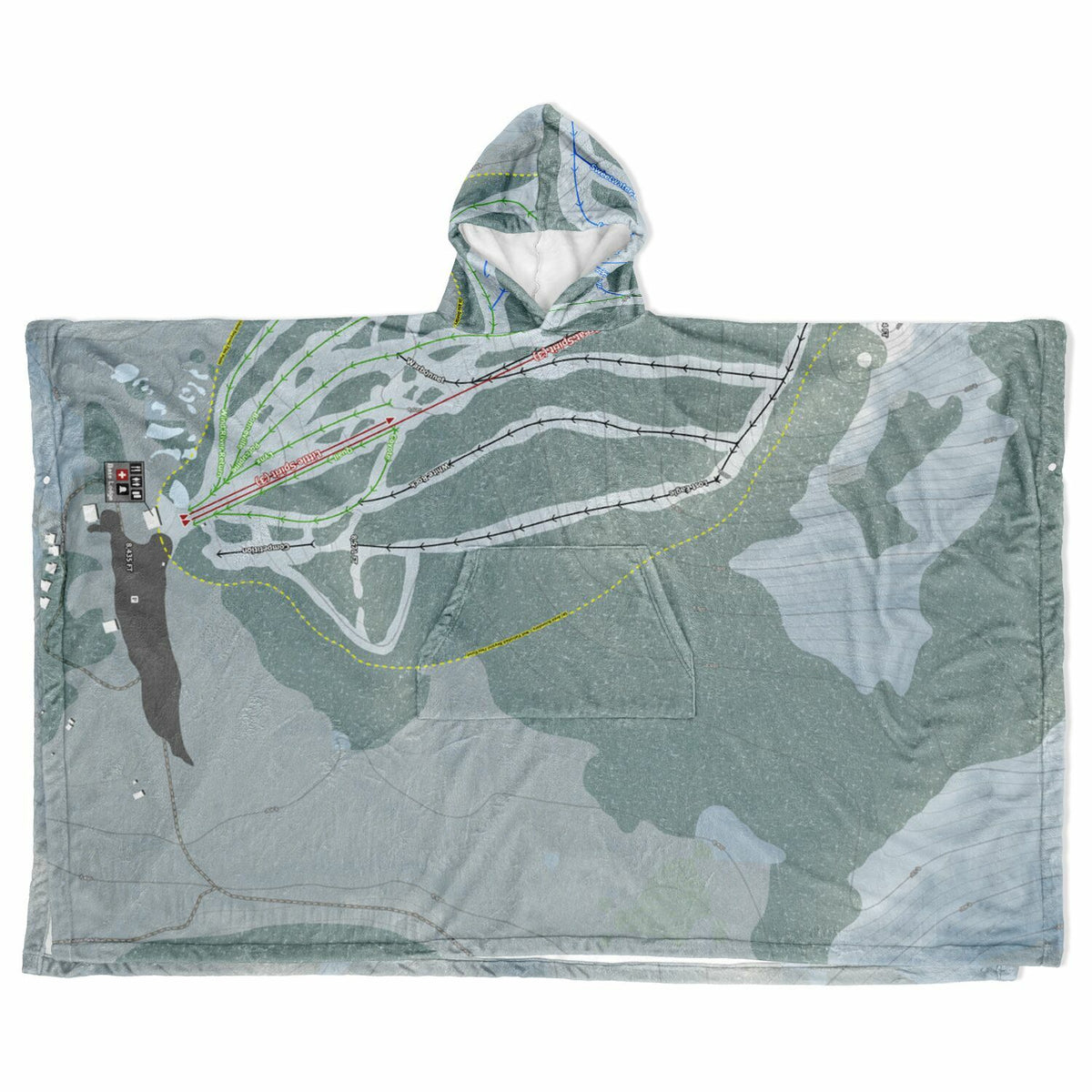 White Pine, Wyoming Ski Resort Map Flannel Blanket Poncho