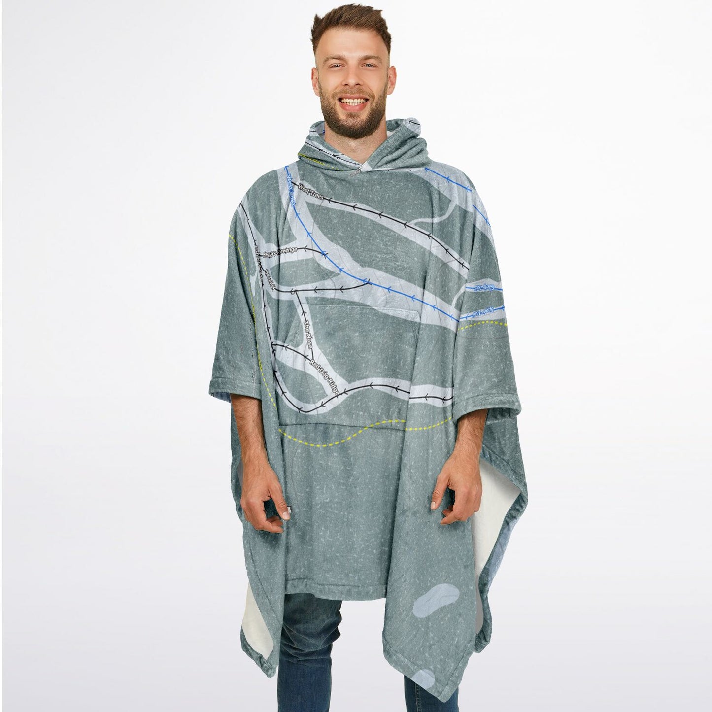 Ferguson Ridge, Oregon Ski Resort Map Flannel Blanket Poncho