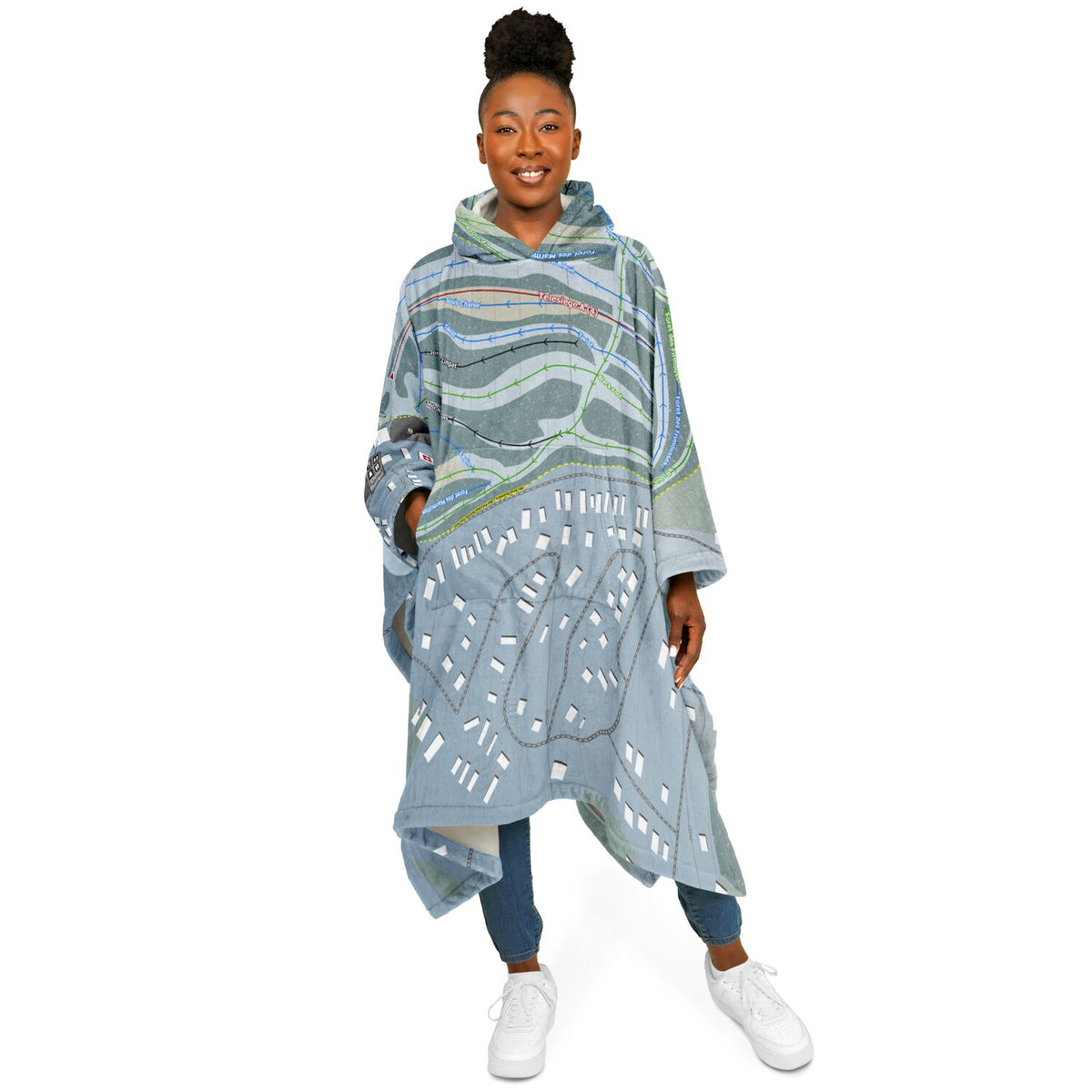 Vallee Bleue, Quebec Ski Resort Map Flannel Blanket Poncho