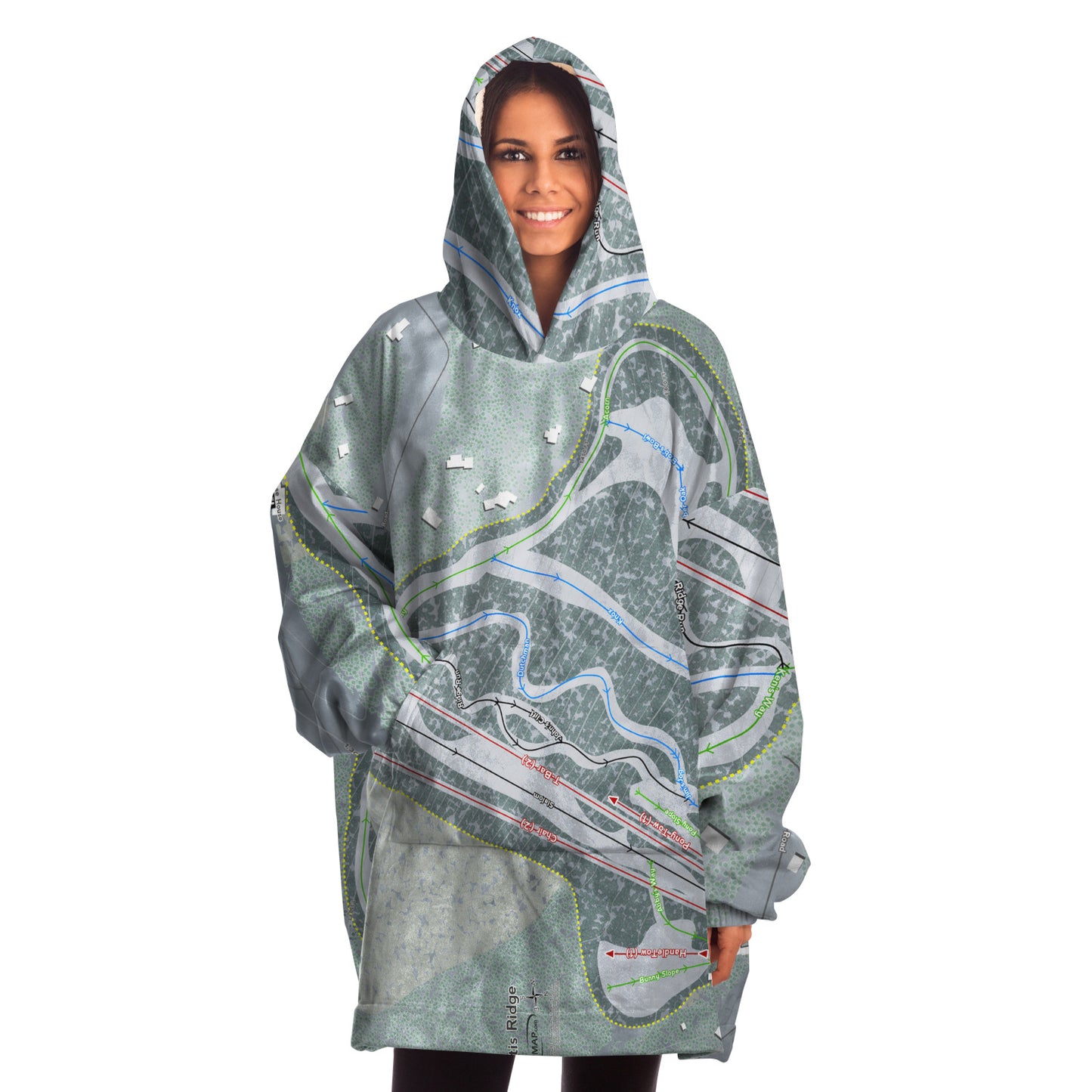 Otis Ridge, Massachusetts Ski Trail Map Snug Hoodie