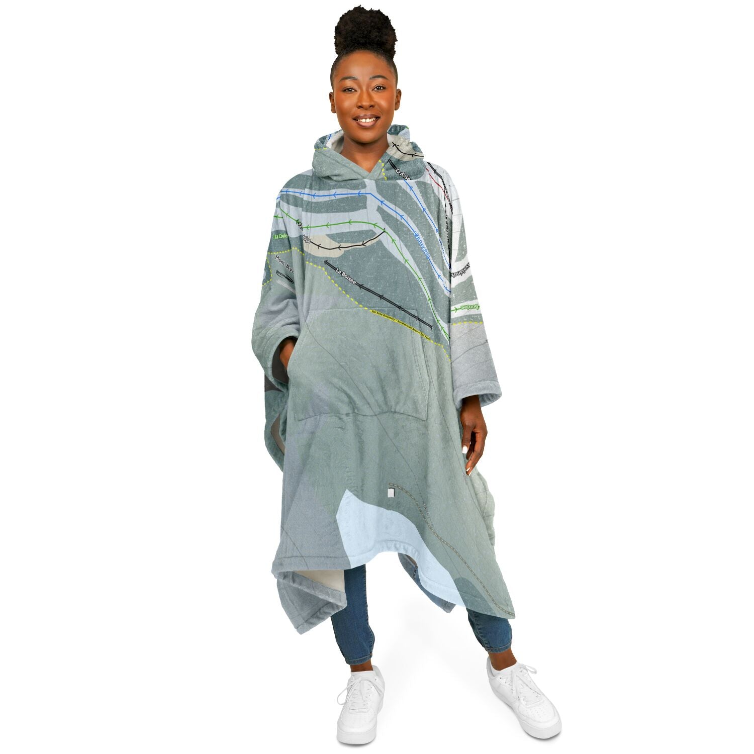 Mont Avalanche, Quebec Ski Resort Map Flannel Blanket Poncho