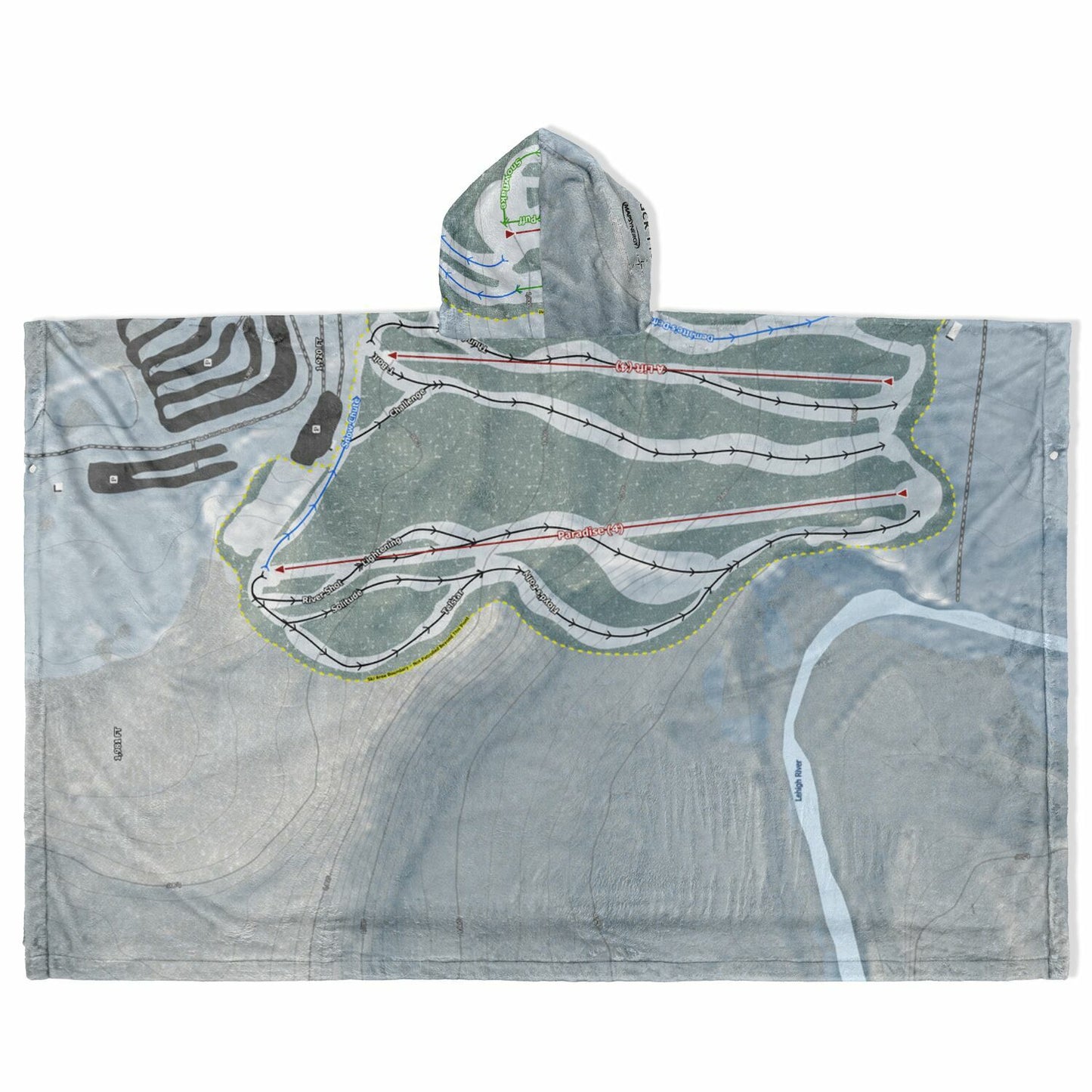 Jack Frost, Pennsylvania Ski Resort Map Flannel Blanket Poncho