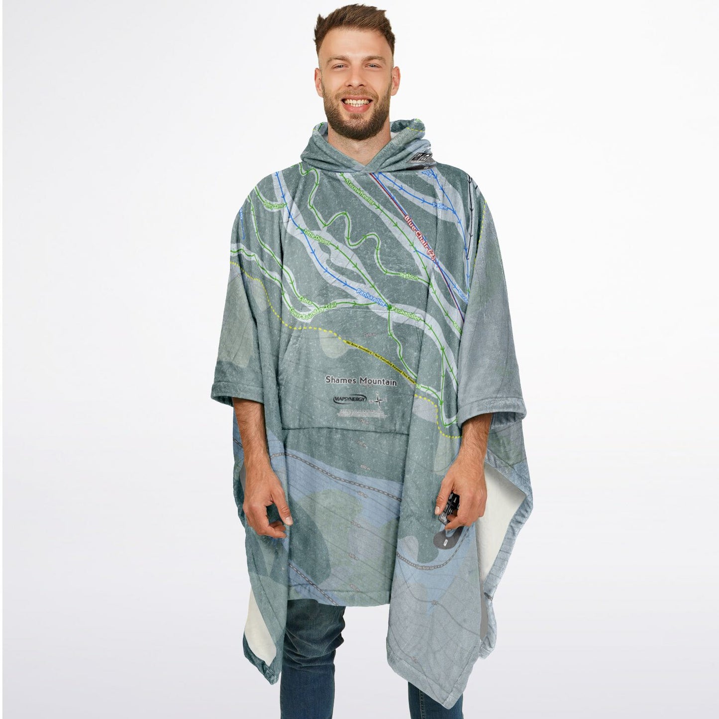 Shames Mountain, British Columbia Ski Resort Map Flannel Blanket Poncho