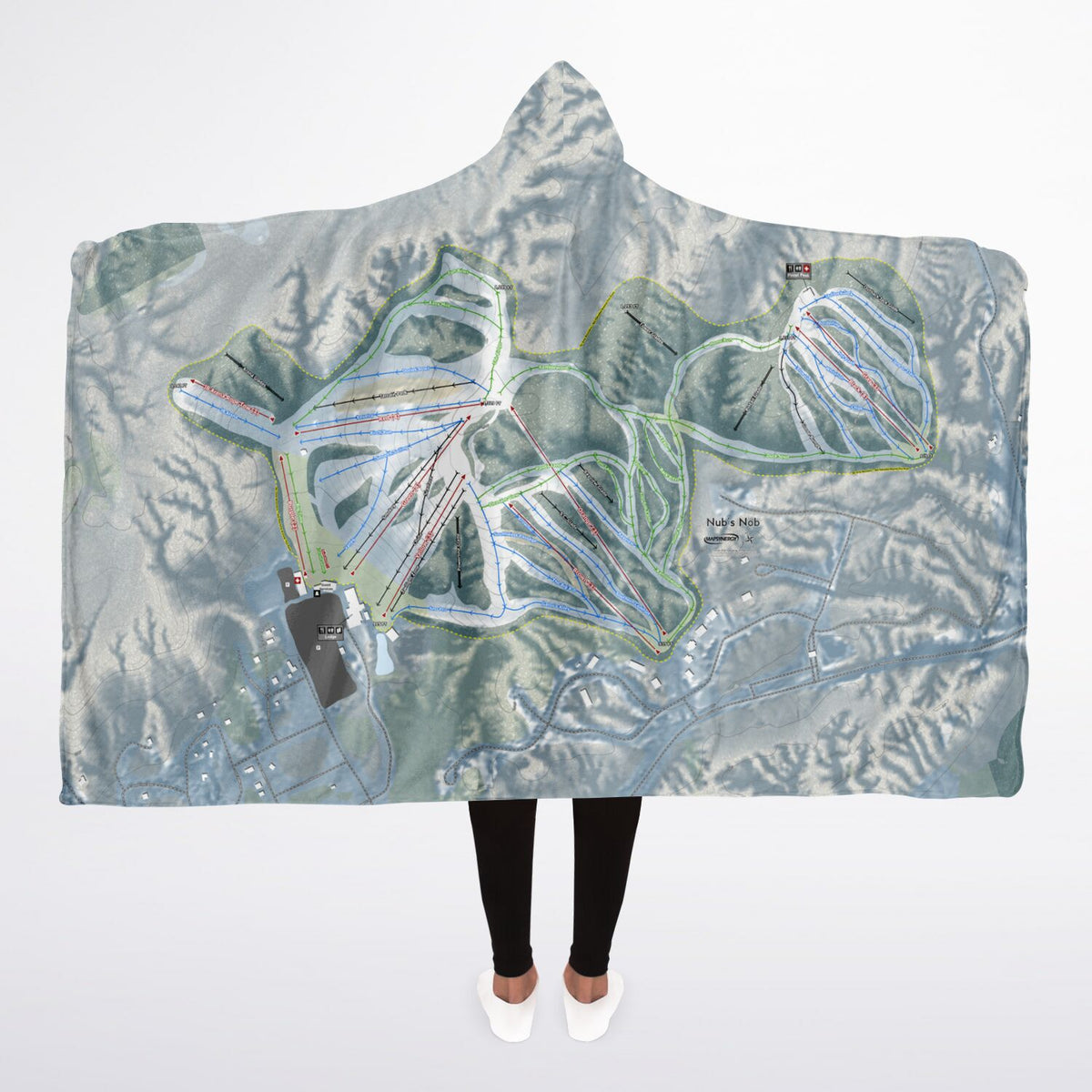 Nub&#39;s Nob, Michigan Ski Trail Map - Adult Hooded Blanket