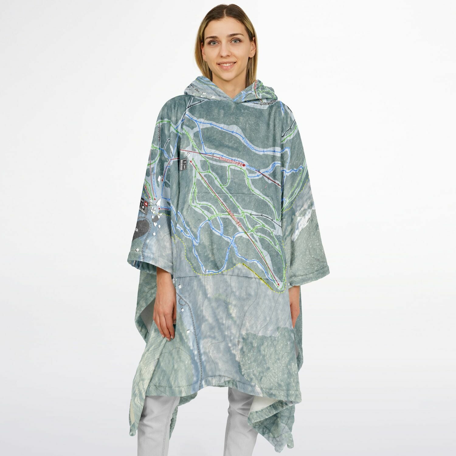 Mad River Glen, Vermont Ski Resort Map Flannel Blanket Poncho