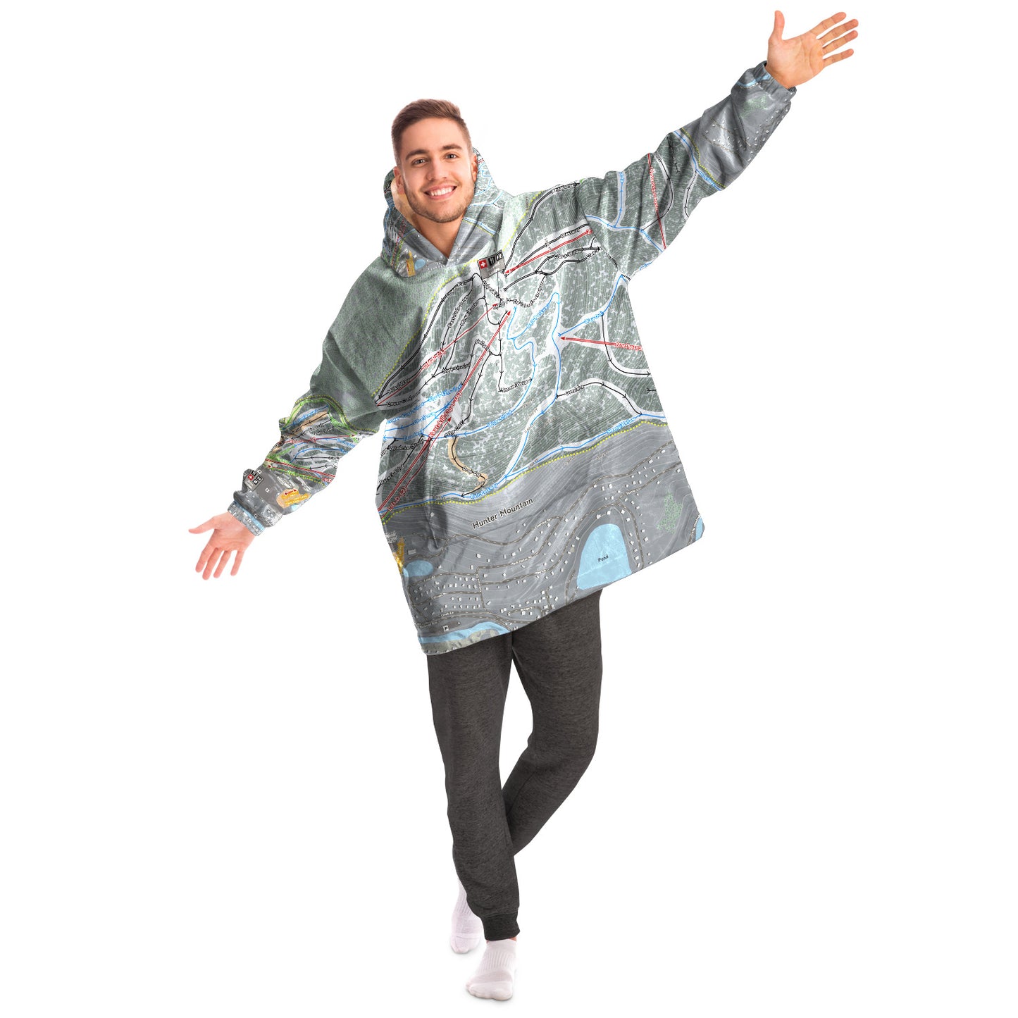 Hunter Mountain, New York Ski Trail Map - Snug Hoodie - Powderaddicts