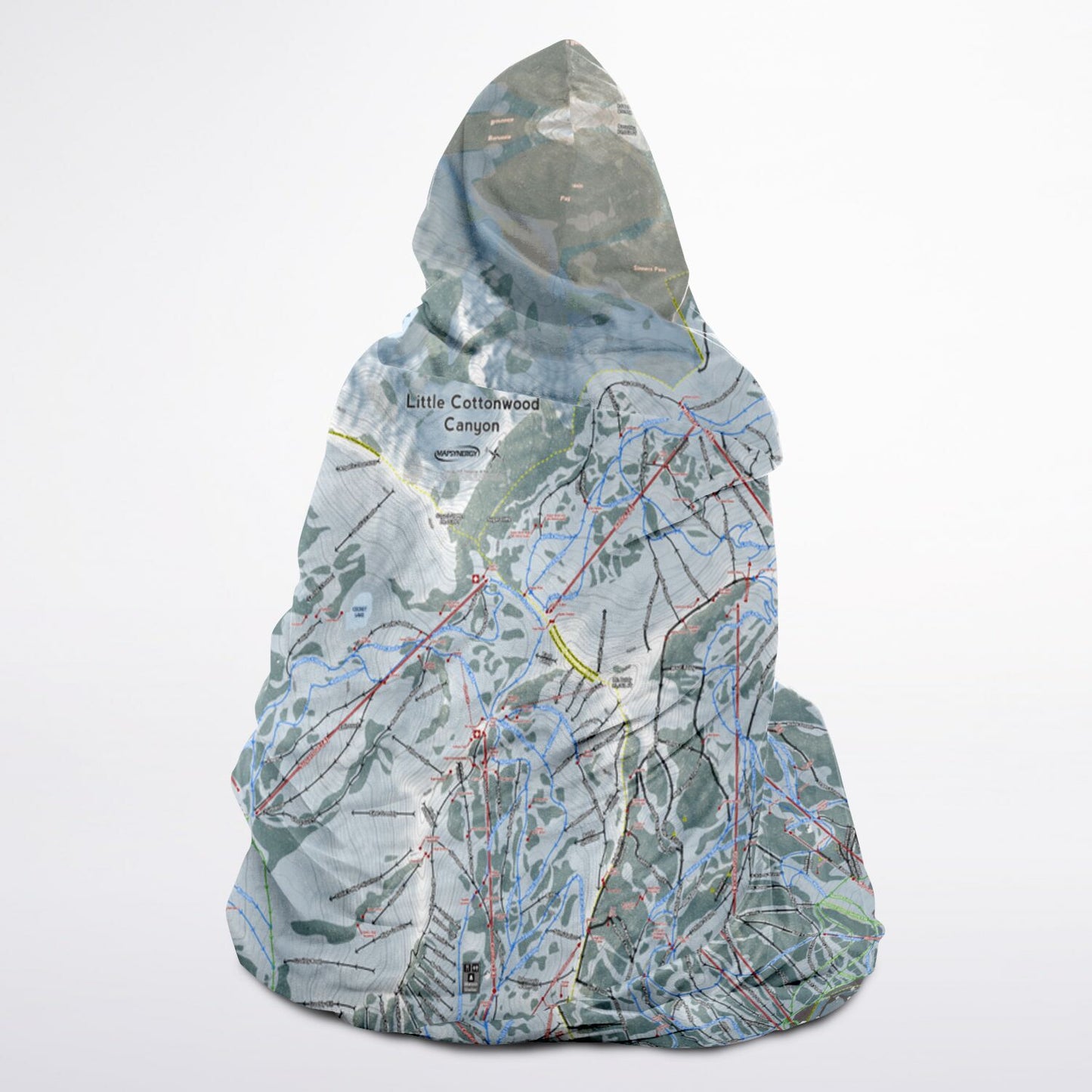 Little Cottonwood, Utah Ski Trail Map - Adult Hooded Blanket