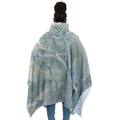 Pleasant Mountain, Maine Ski Resort Map Flannel Blanket Poncho