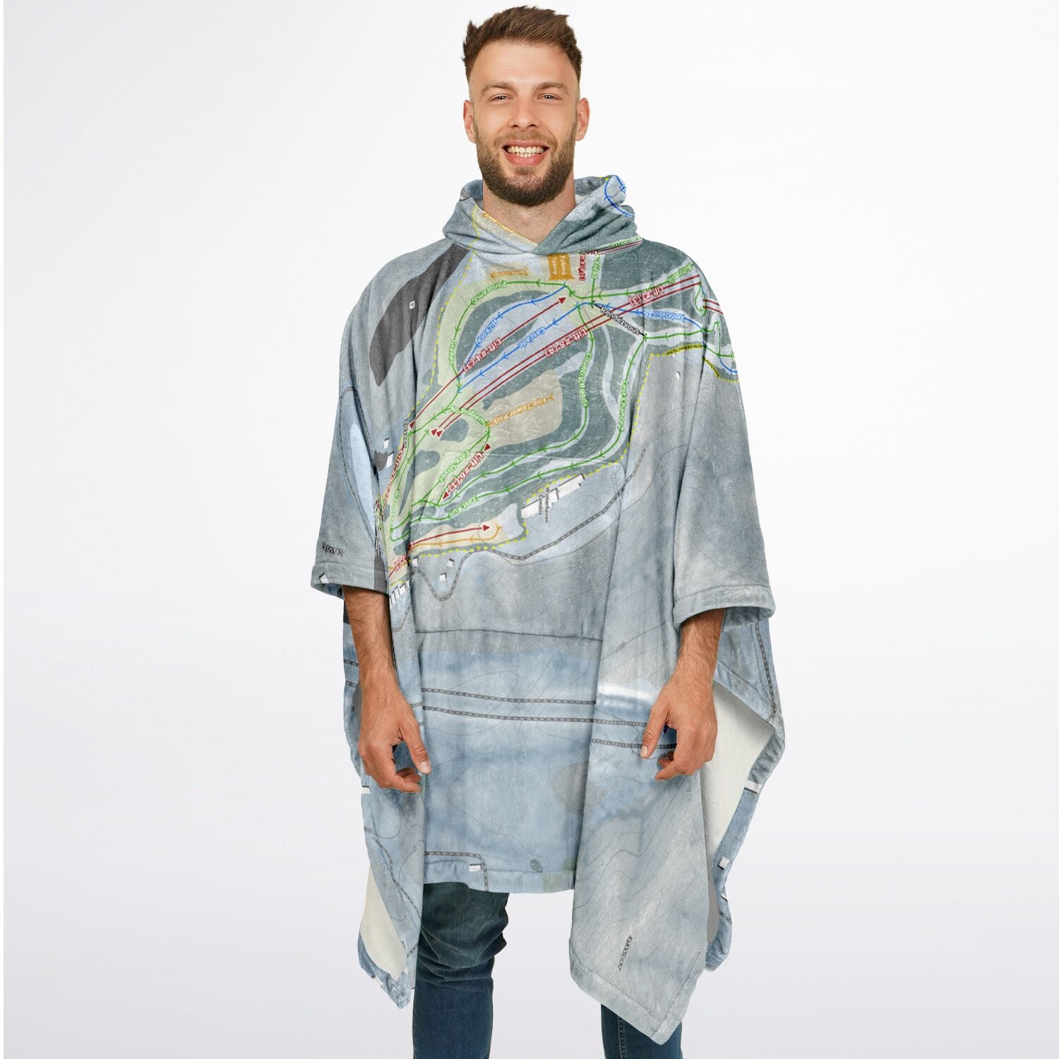 Winterplace, West Virginia Ski Resort Map Flannel Blanket Poncho