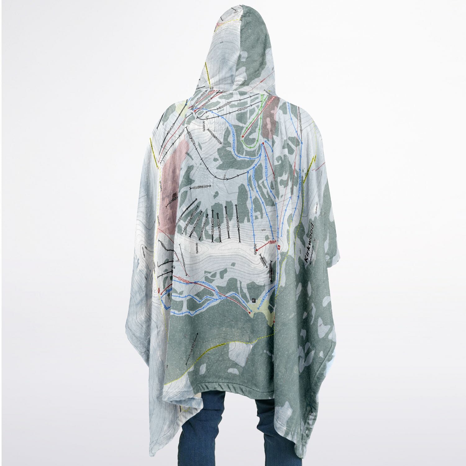 Kirkwood, California Ski Resort Map Flannel Blanket Poncho