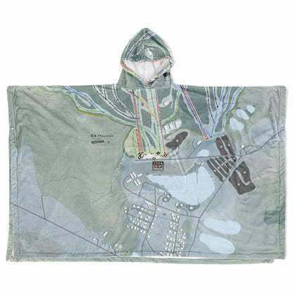 Elk Mountain, Pennsylvania Ski Resort Map Flannel Blanket Poncho
