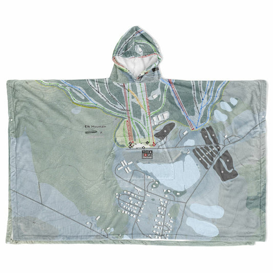 Elk Mountain, Pennsylvania Ski Resort Map Flannel Blanket Poncho