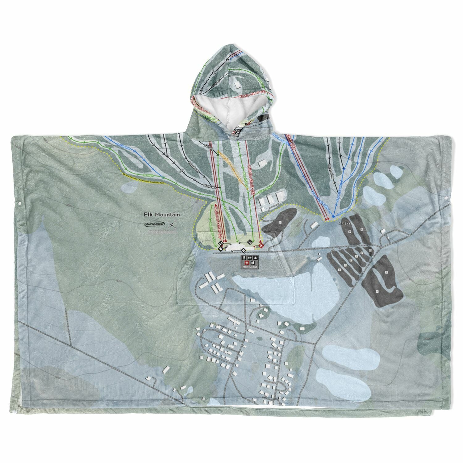 Elk Mountain, Pennsylvania Ski Resort Map Flannel Blanket Poncho