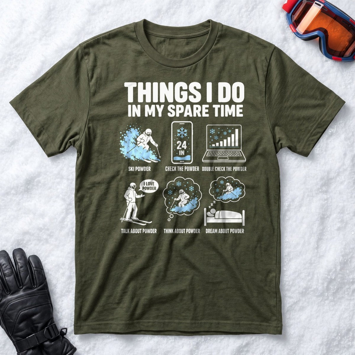 Spare Time Ski Powder - T-Shirt (Military Green)