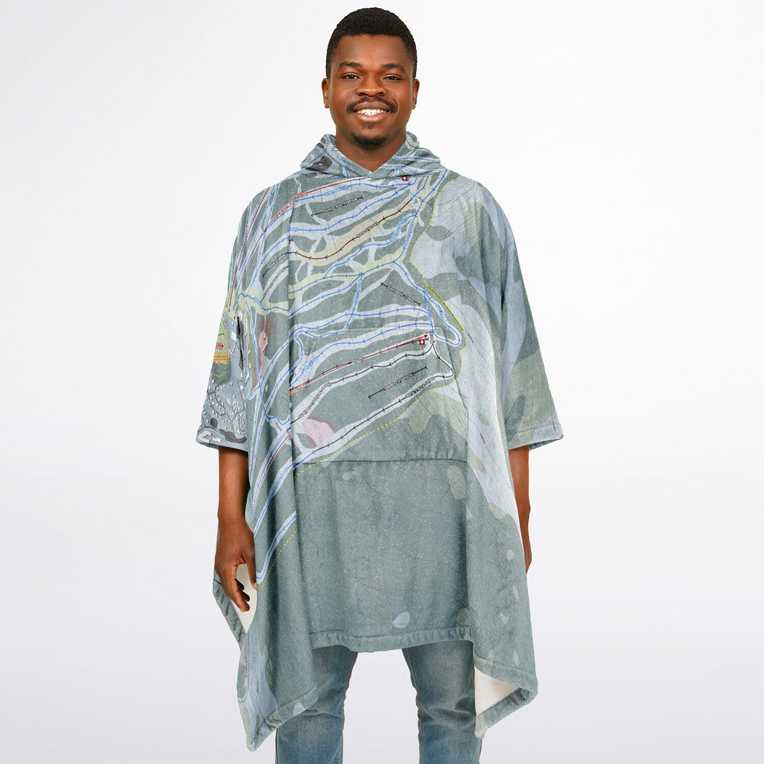 Mt Washington, British Columbia Ski Resort Map Flannel Blanket Poncho