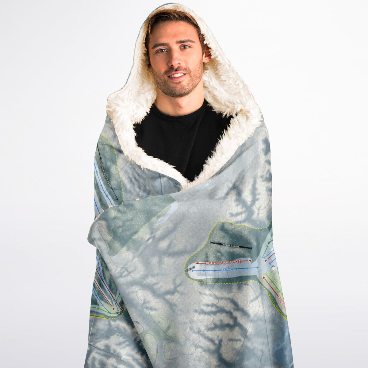 Nub&#39;s Nob, Michigan Ski Trail Map - Adult Hooded Blanket