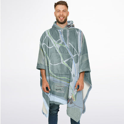 Clearwater, British Columbia Ski Resort Map Flannel Blanket Poncho